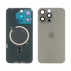 Заднє скло корпусу Apple iPhone 15 Pro Max Natural Titanium (сіре) з рамкою і склом камери