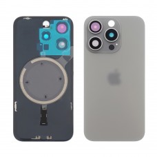 Заднє скло корпусу для Apple iPhone 15 Pro Natural Titanium (сіре) з рамкою та склом камери