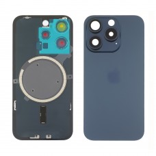 Заднє скло корпусу для Apple iPhone 15 Pro Blue Titanium (синє) з рамкою та склом камери