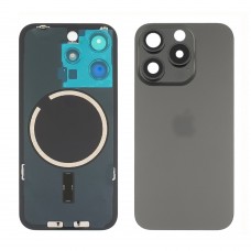 Заднє скло корпусу для Apple iPhone 15 Pro Black Titanium (чорне) з рамкою та склом камери