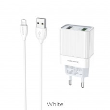 Сетевое зарядное устройство  Borofone  BA39A 2 USB 18W/3A QC3.0 Lightning белое