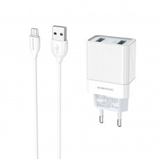 Сетевое зарядное устройство  Borofone  BA39A 2 USB 18W/3A QC3.0 Micro белое