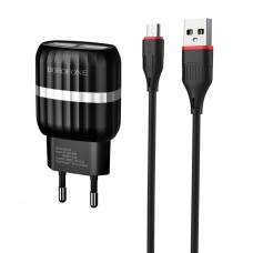 Сетевое зарядное устройство  Borofone  BA24A 2 USB 2.4A Micro чёрное