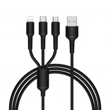 USB кабель Borofone BX16 3 в 1 Lightning/ Micro-USB/ Type-C 2.4A 1m чорний