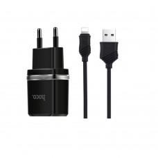 Сетевое зарядное устройство  Hoco  C12 2 USB 2.4A Lightning чёрное