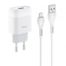 Сетевое зарядное устройство Hoco C72A USB белое + кабель USB to MicroUSB