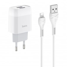 Сетевое зарядное устройство  Hoco  C73A 2 USB 2.4A Lightning белое