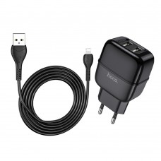 Мережевий зарядний пристрій Hoco C77A 2 USB 2.4A Lightning чорне