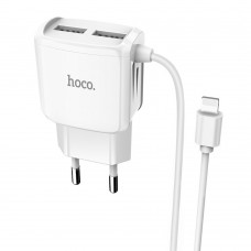 Мережевий зарядний пристрій Hoco C59A 2 USB 2.4A Lightning біле