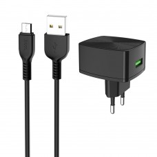 Мережевий зарядний пристрій Hoco C70A 1 USB QC3.0 Micro чорне