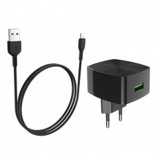 Мережевий зарядний пристрій Hoco C70A 1 USB QC3.0 Type-C чорне