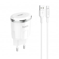 Сетевое зарядное устройство  Hoco  C37A 2 USB 2.4A Type-C белое