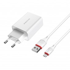 Мережевий зарядний пристрій Borofone BA21A USB QC білий + кабель USB to MicroUSB