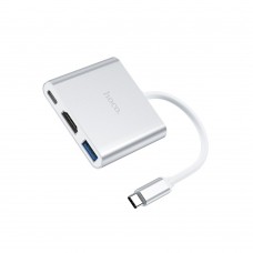 USB Hub Hoco HB14 Type-C to USB3.0 + HDMI + PD сріблястий