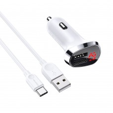 Автомобильное зарядное устройство Borofone BZ15 2 USB 2.4A Type-C с дисплеем белое