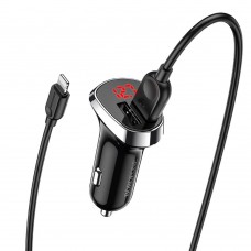 Автомобильное зарядное устройство Borofone BZ15 2 USB 2.4A Lightning с дисплеем чёрное