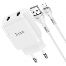 Сетевое зарядное устройство Hoco N7 2 USB 2.1A Lightning белое