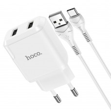 Сетевое зарядное устройство Hoco N7 2 USB 2.1A Type-C белое