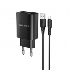 Сетевое зарядное устройство Borofone BN2 2 USB 2.1A Lightning чёрное