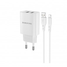 Мережевий зарядний пристрій Borofone BN2 2 USB 2.1A Lightning біле