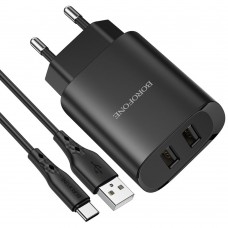 Сетевое зарядное устройство Borofone BN2 2 USB 2.1A Type-C чёрное