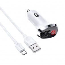 Автомобільний зарядний пристрій Borofone BZ15 2 USB 2.4A Micro з дисплеєм біле