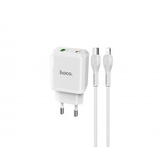 Сетевое зарядное устройство Hoco N5 USB/ Type-C QC PD белое + кабель Type-C to Lightning