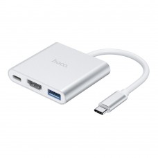 Мультіадаптер хаб Hoco HB14 Type-C to USB3.0+HDMI+PD сріблястий