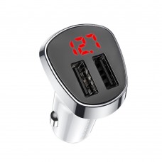 Автомобильное зарядное устройство Borofone BZ15 2 USB 2.4A с дисплеем белое