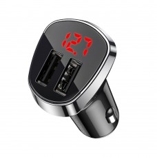 Автомобильное зарядное устройство Borofone BZ15 2 USB 2.4A с дисплеем чёрное