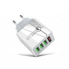 Мережевий зарядний пристрій QC-07 QC3.0 3 USB 3.1A c LED дисплеєм біле
