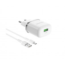 Сетевое зарядное устройство Borofone BA36A USB QC белое + кабель USB to MicroUSB