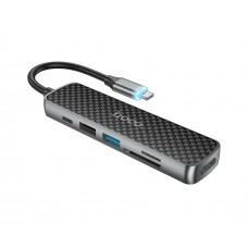 USB Hub Hoco HB24 (HDMI+USB3.0+USB2.0+SD+TF+PD) темно-сріблястий