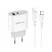 Зарядний пристрій Borofone BA62A USB/ Type-C 2.4A білий + кабель Type-C to Lightning