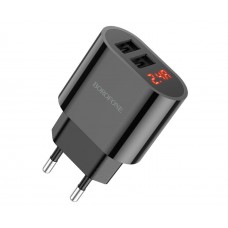 Сетевое зарядное устройство Borofone BA63A 2 USB с дисплеем чёрное