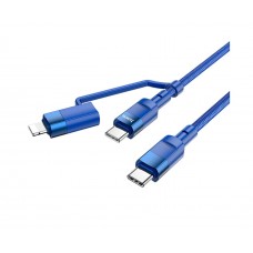 USB кабель Hoco U106 1m 2 в 1 20W PD/ 100W Type-C на Type-C/ Lightning синій