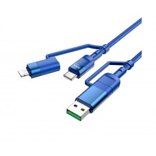 USB кабель Hoco U106 1m 4 в 1 100W USB/ Type-C на Lightning/ Type-C синій