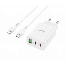 Мережевий зарядний пристрій Hoco C99A USB/2 Type-C QC PD білий + кабель Type-C to Lightning