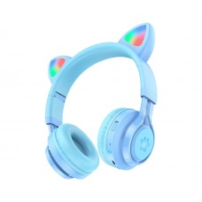 Беспроводные наушники Hoco W39 Cat Ear накладные с ушками и LED подсветкой blue
