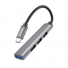 Мультиадаптер хаб Hoco HB26 4в1 Type-C to USB 3.0 (F)/ 3 USB 2.0 (F) 0.13m темно-сріблястий