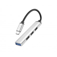 Мультіадаптер хаб Hoco HB26 4в1 Type-C to USB 3.0 (F)/ 3 USB 2.0 (F) 0.13m сріблястий