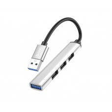 Мультиадаптер хаб Hoco HB26 4в1 USB to USB 3.0 (F)/ 3 USB 2.0 (F) 0.13m сріблястий