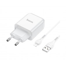 Сетевое зарядное устройство Hoco N2 USB белое + кабель USB to Lightning