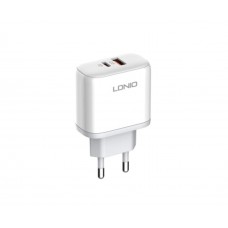 Мережевий зарядний пристрій Ldnio A2526C USB/ Type-C QC PD 45W білий + кабель Type-C to Type-C