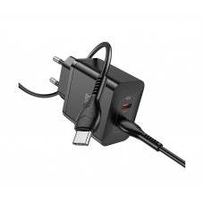 Мережевий зарядний пристрій Hoco N35 2 Type-C PD 45W чорний + кабель Type-C to Type-C