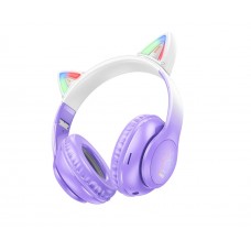 Навушники бездротові повнорозмірні Hoco W42 Cat Ear з підсвічуванням фіолетові