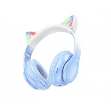 Навушники бездротові повнорозмірні Hoco W42 Cat Ear з підсвічуванням сині