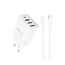 Сетевое зарядное устройство Borofone BA79A 3 USB/ Type-C белое + кабель Type-C to Lightning