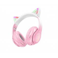 Наушники беспроводные полноразмерные Hoco W42 Cat Ear с подсветкой розовые