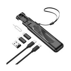 Адаптер перехідник Borofone BU36 4в1 USB/ Lightning/ MicroUSB чорний + кабель Type-C to Type-C